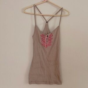 Free People Cami Tank Razorback with Pink Floral Embroidery Medium